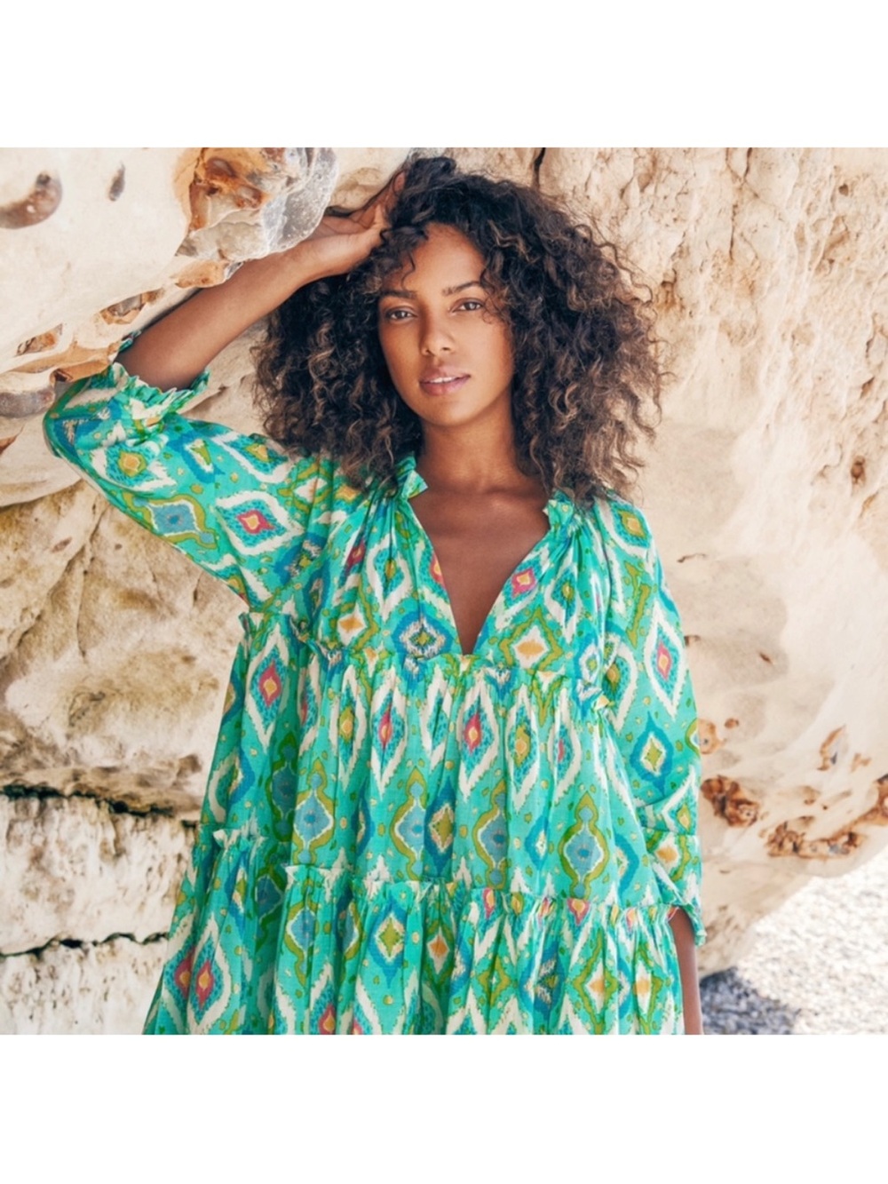 Charina Sarte Teal Ikat Dress